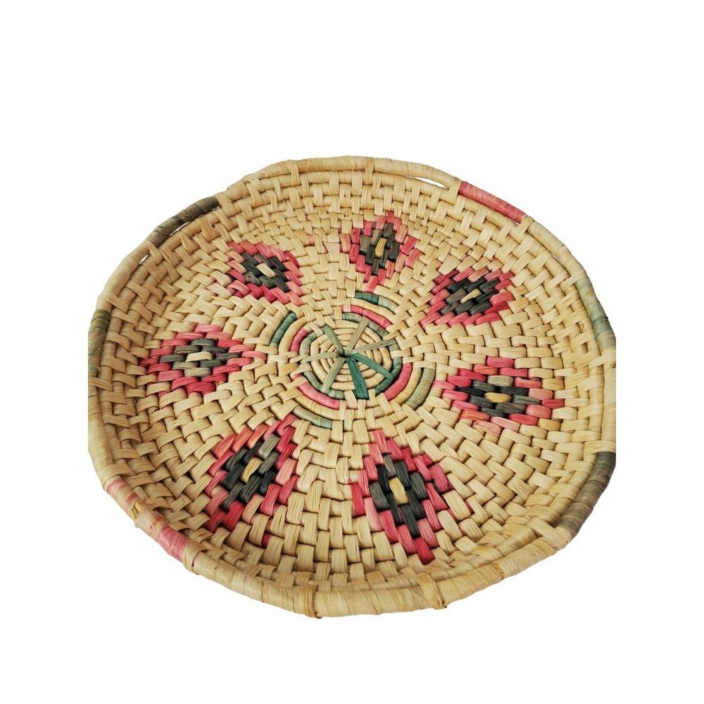 Native American Weaved Straw Plant Holder Basket Decorative Round